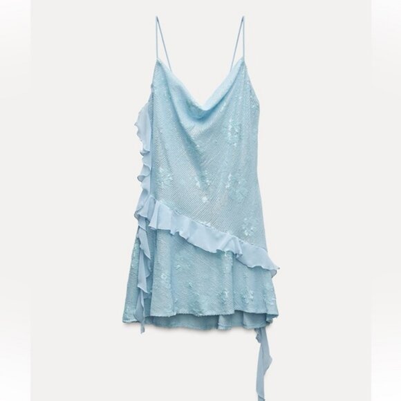 ruffled sequin mini dress zara Zara SEQUIN RUFFLE MINI DRESS